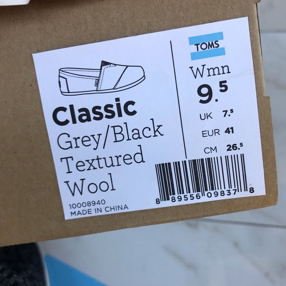 $90 TOMS Women's Classic Wool Grey/Black Textured Low Top Flat Shoe - 9.5M - Picture 4 of 7
